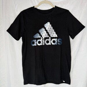 Adidas Spike Spikey Silver Logo Black Short Sleeve T-Shirt Youth Boys Large L